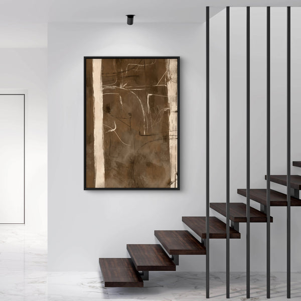 Abstract Framed Canvas Art Brown Velvet -  Living Room Wall Art
