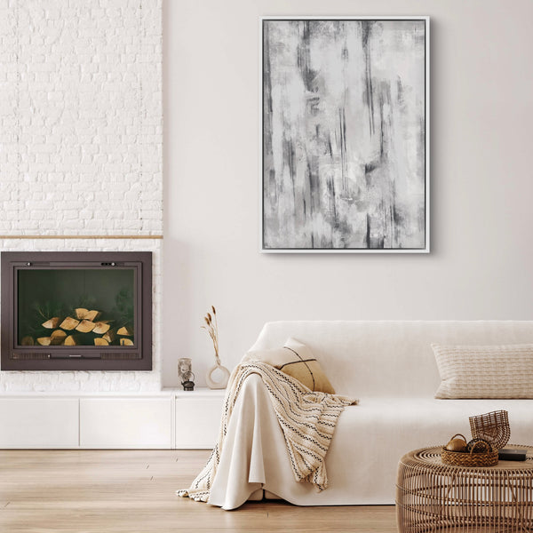 Abstract Art Framed Canvas as in Black & Grey - Minimalist Home Decor