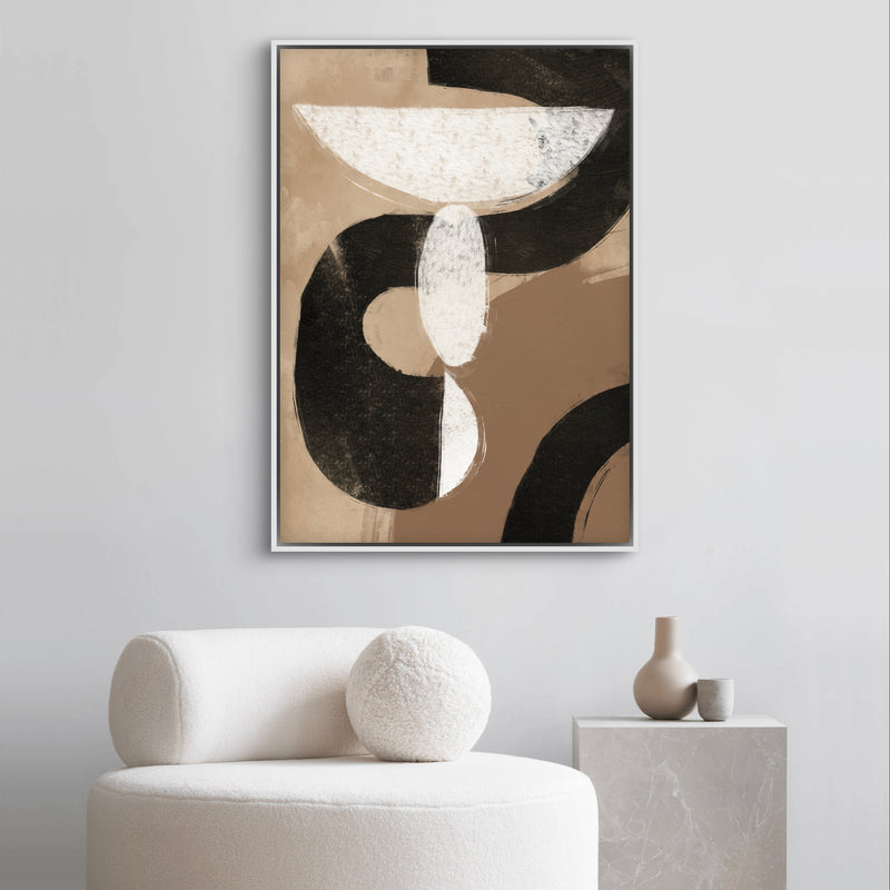 Abstract Framed Canvas Minimalist Art in Mocha -  Modern Art Print