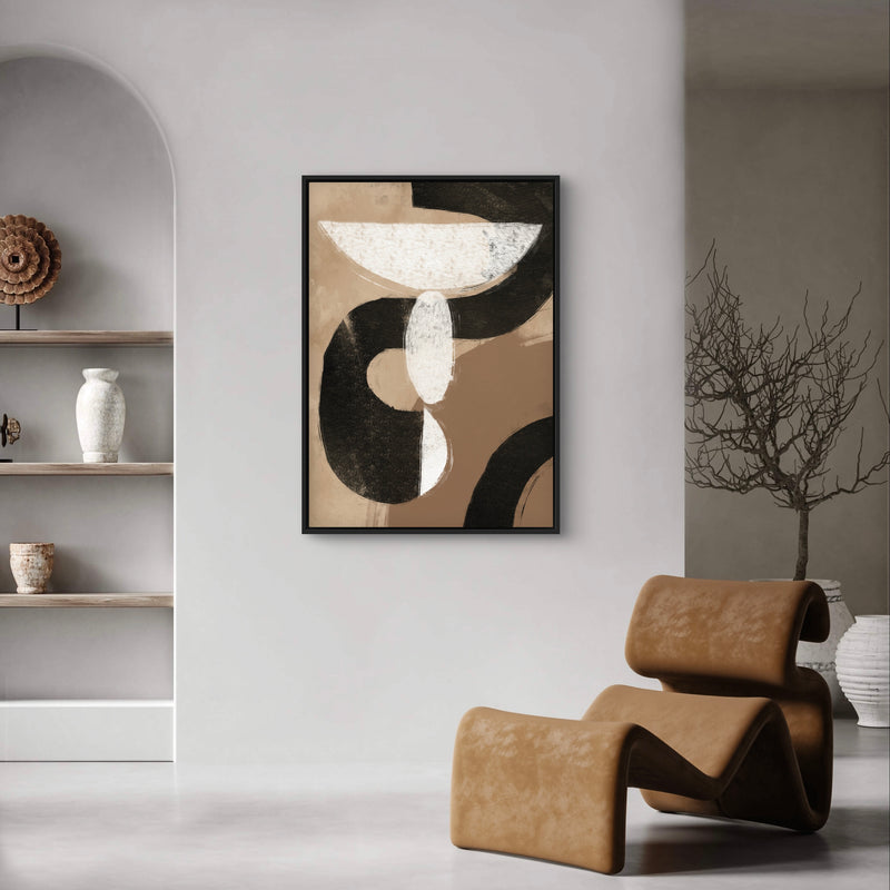 Abstract Framed Canvas Minimalist Art in Mocha -  Modern Art Print