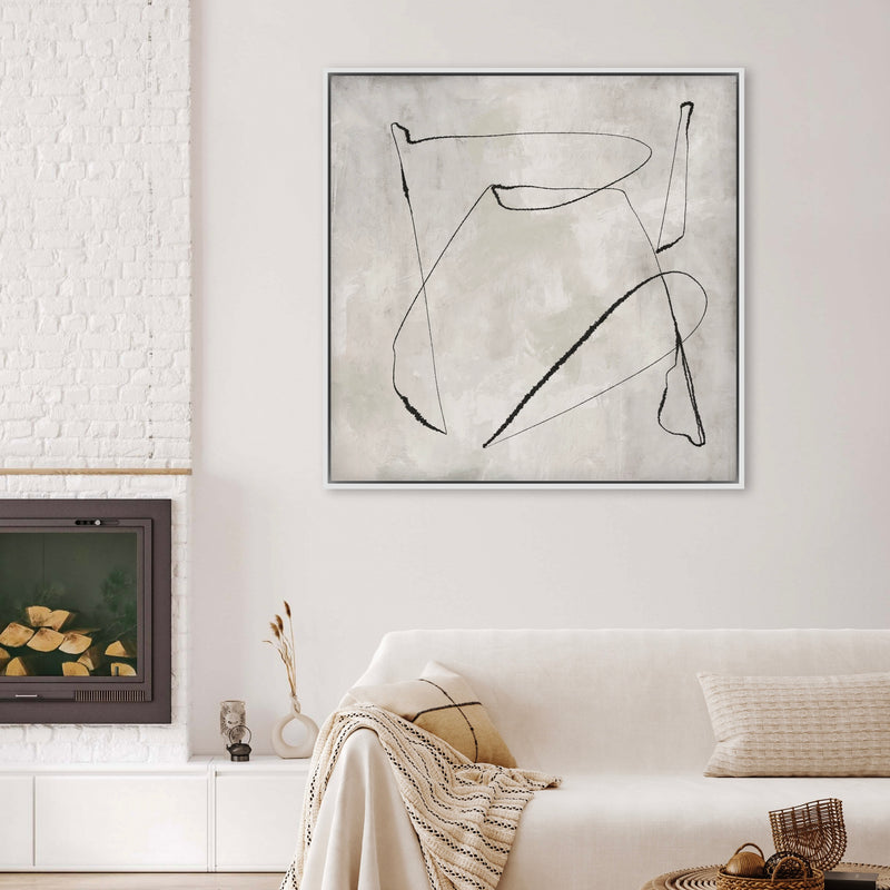 Modern Abstract  Framed Canvas Art Print in Grey  - Gallery Wall Print