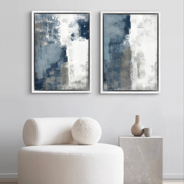 Abstract Art Framed Canvas Print in Blue and Grey - Modern Art Print