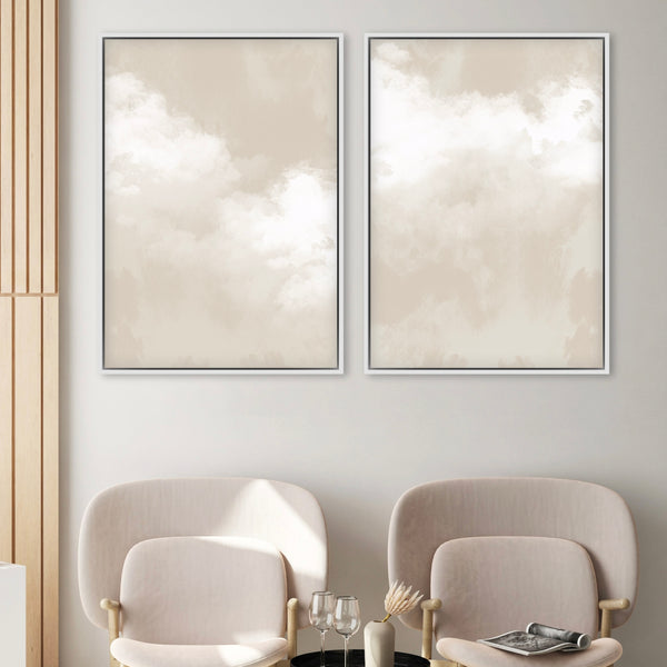 Abstract Art Framed Canvas in Cream - Minimalist Home Decor