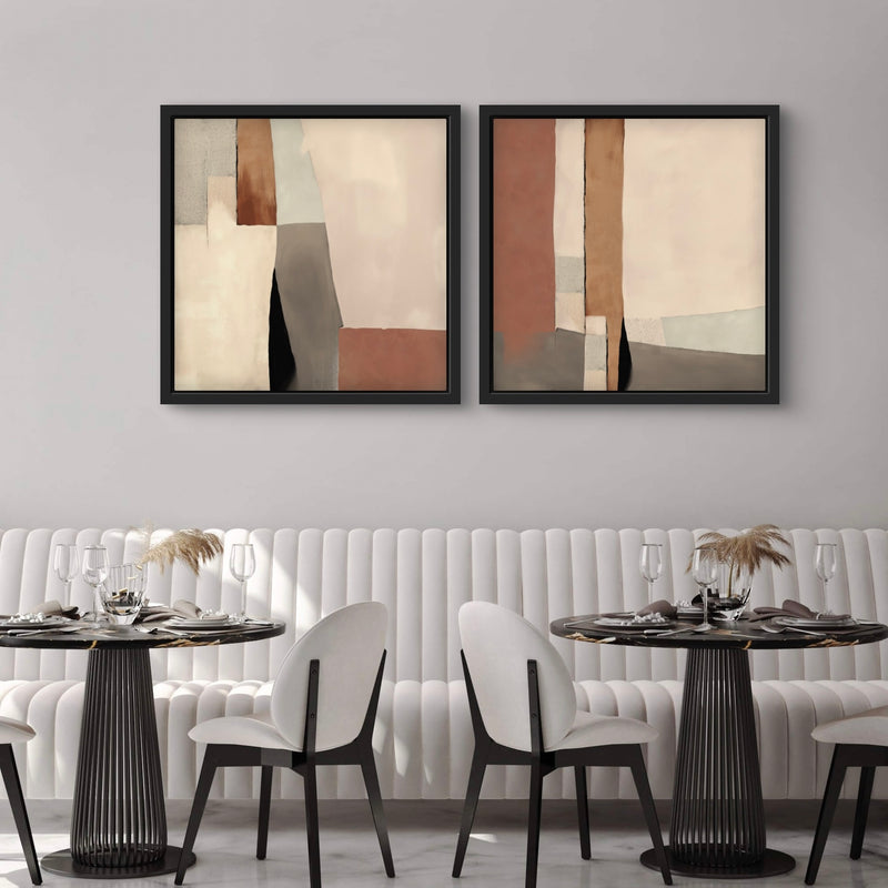 Modern Abstract Art Framed Canvas Desert Columns- Minimalist Living Room Art