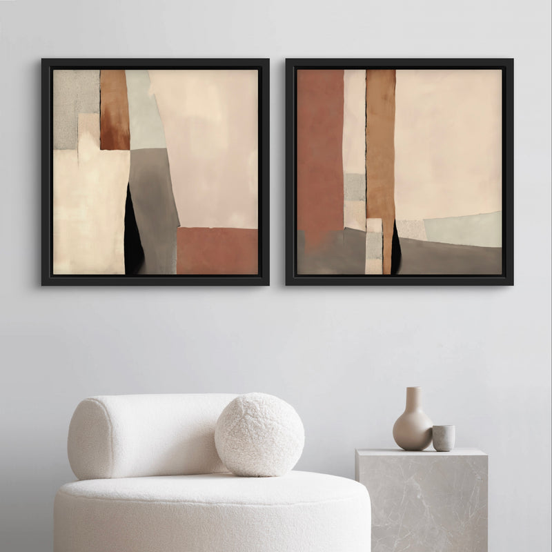 Modern Abstract Art Framed Canvas Desert Columns- Minimalist Living Room Art