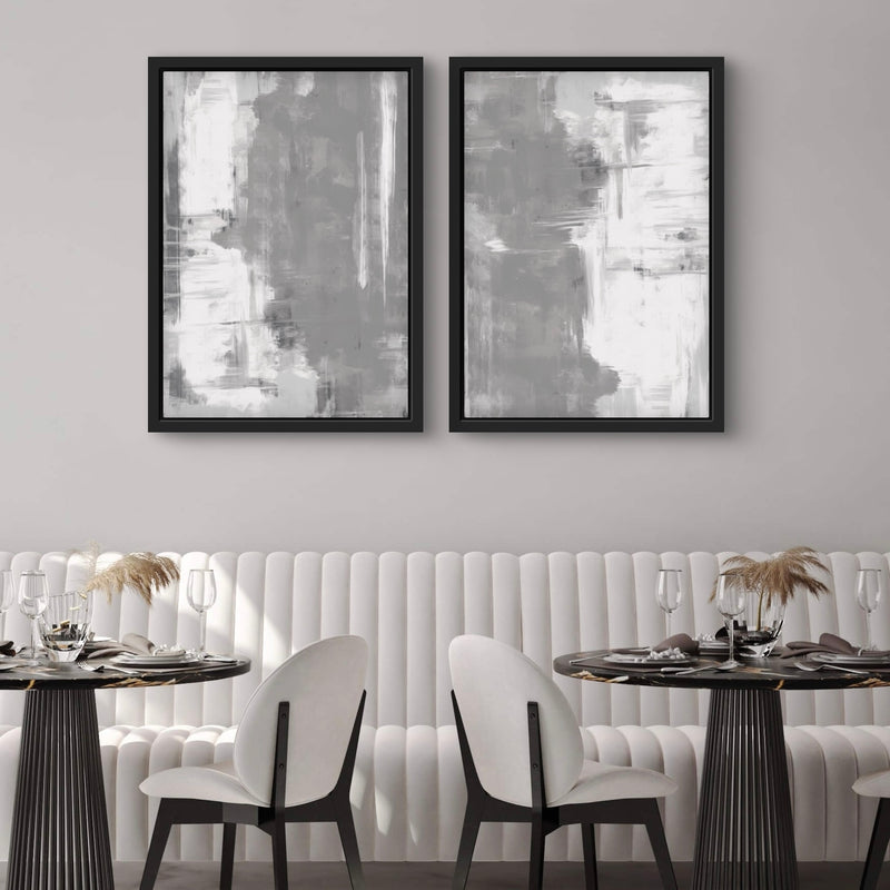 Abstract Art Framed Canvas in White and Grey- Florence- Modern Interrior Design