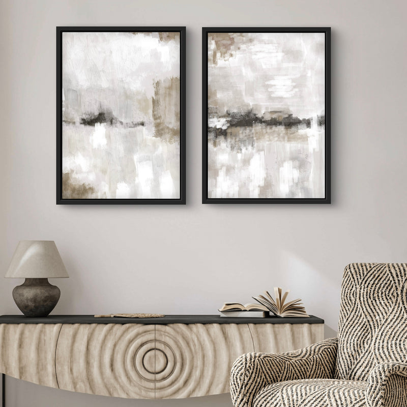 Abstract Art Framed Canvas in Nude & Grey - Minimalist Home Decor