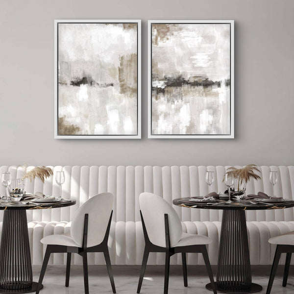 Abstract Art Framed Canvas in Nude & Grey - Minimalist Home Decor