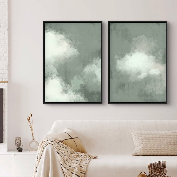 Abstract Framed Canvas Art in Teal -  Living Room Wall Art