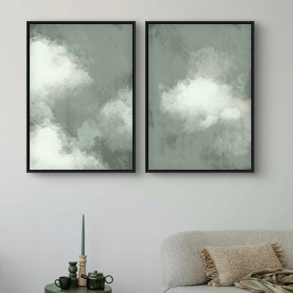 Abstract Framed Canvas Art in Teal -  Living Room Wall Art