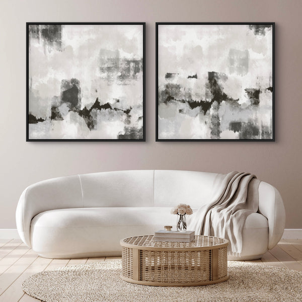 Abstract Art Framed Canvas in Grey - Minimalist Home Decor