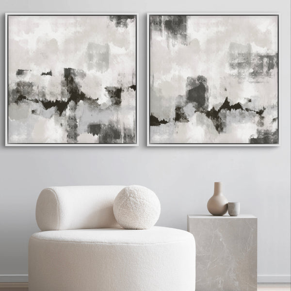 Abstract Art Framed Canvas in Grey - Minimalist Home Decor