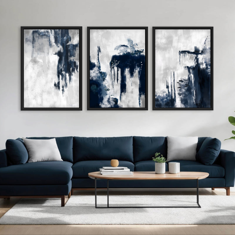 Abstract Art Framed Canvas in Blue -Modern Gallery Wall Print