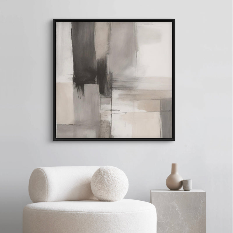 Modern Abstract  Framed Canvas Art Print in Smoke and Stone - Gallery Wall Print