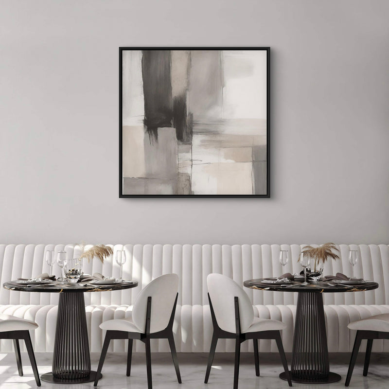 Modern Abstract  Framed Canvas Art Print in Smoke and Stone - Gallery Wall Print
