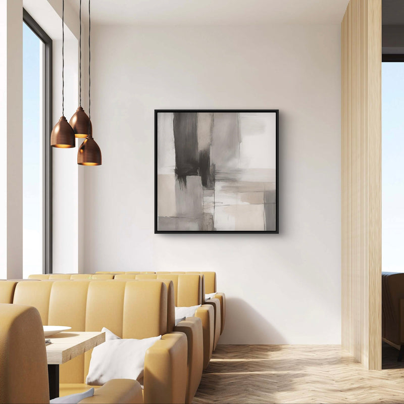 Modern Abstract  Framed Canvas Art Print in Smoke and Stone - Gallery Wall Print
