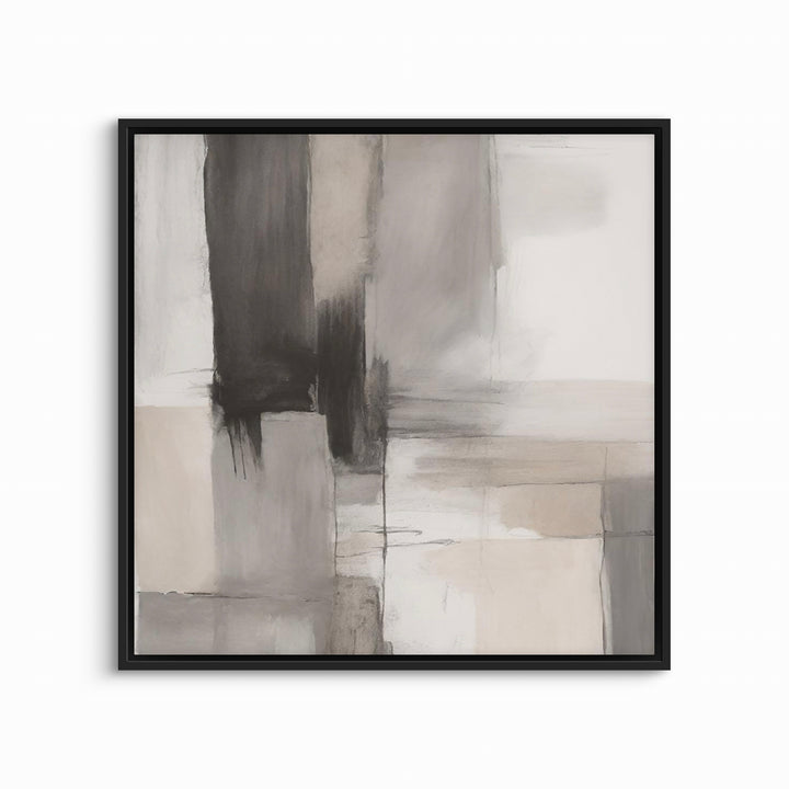 Modern Abstract  Framed Canvas Art Print in Smoke and Stone - Gallery Wall Print