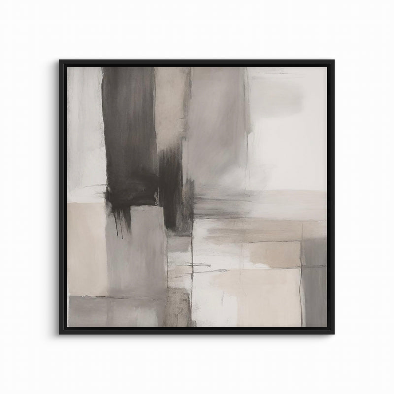 Modern Abstract  Framed Canvas Art Print in Smoke and Stone - Gallery Wall Print
