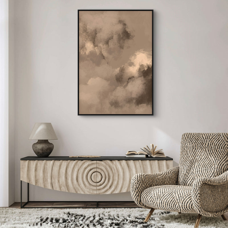 Abstract Framed Canvas Art in Taupe -  Living Room Wall Art