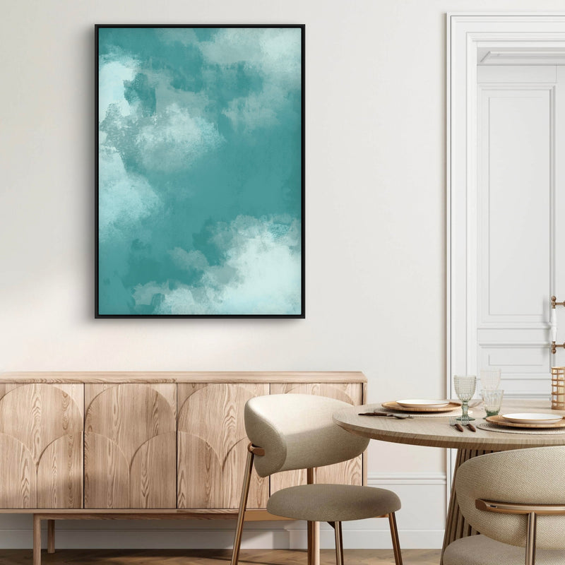 Abstract Art Framed Canvas in Teal - Modern Interior Design Art