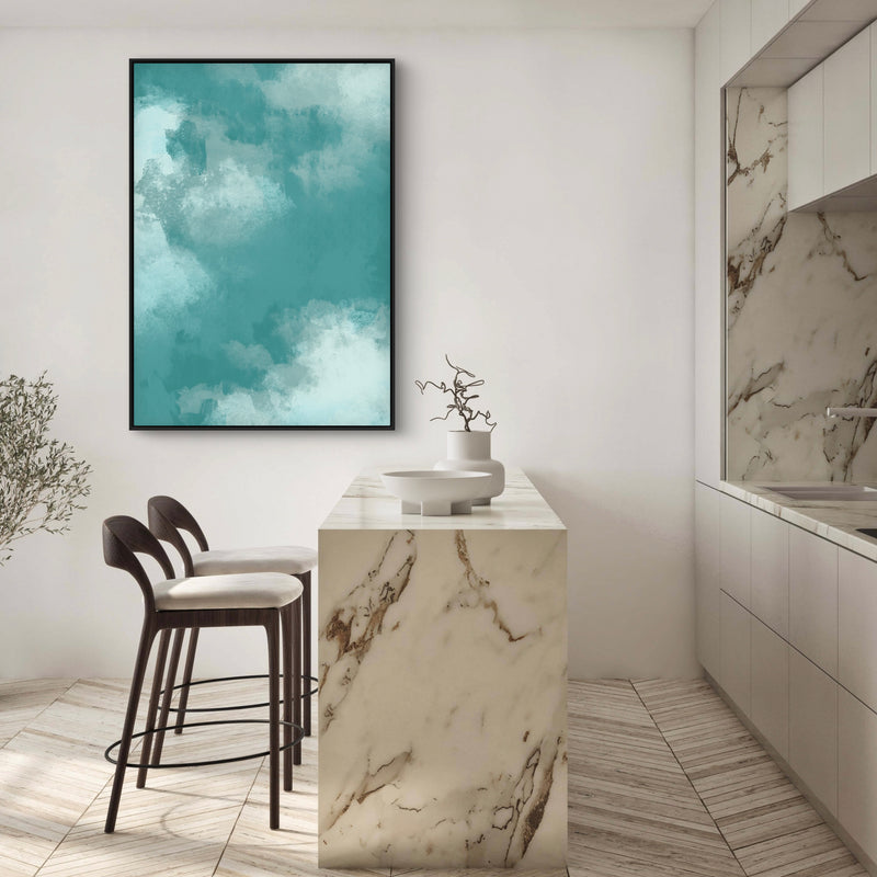Abstract Art Framed Canvas in Teal - Modern Interior Design Art