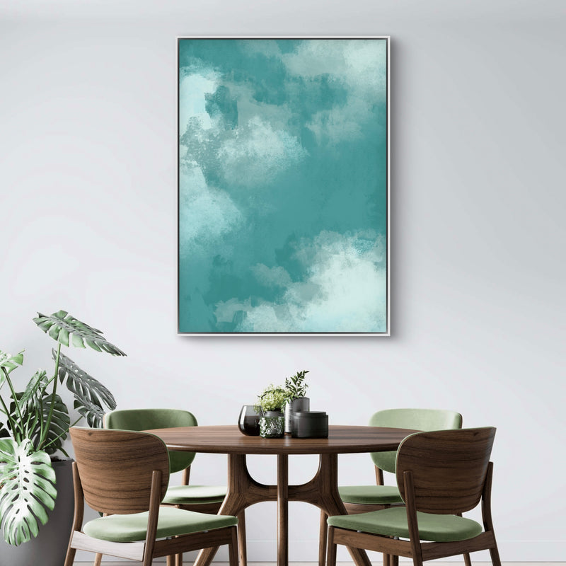 Abstract Art Framed Canvas in Teal - Modern Interior Design Art