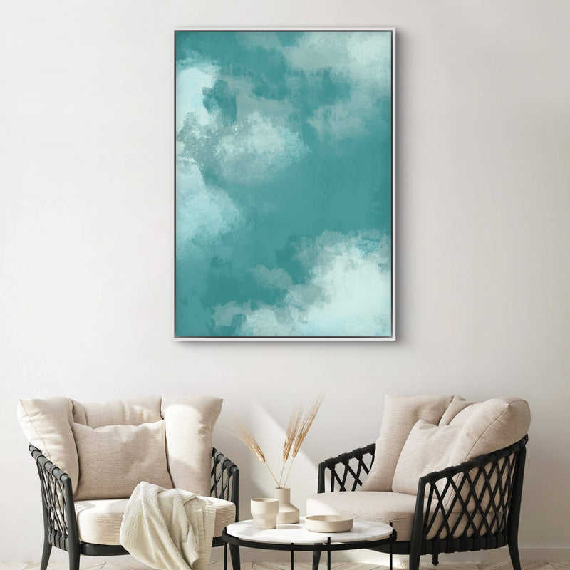 Abstract Art Framed Canvas in Teal - Modern Interior Design Art