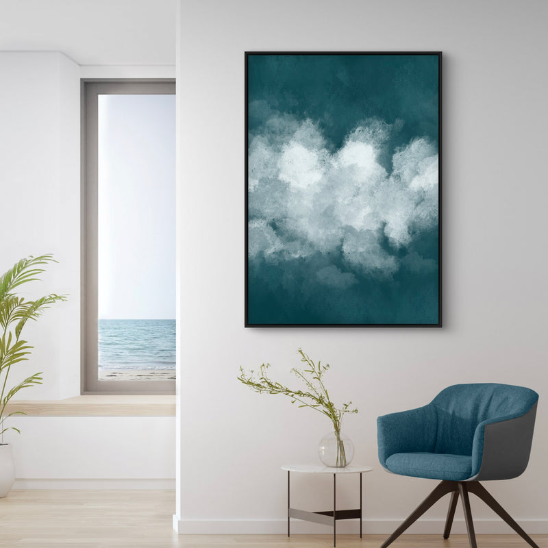 Abstract Framed Canvas Art in Teal -  Living Room Wall Art