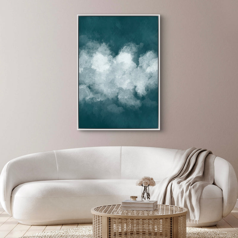 Abstract Framed Canvas Art in Teal -  Living Room Wall Art