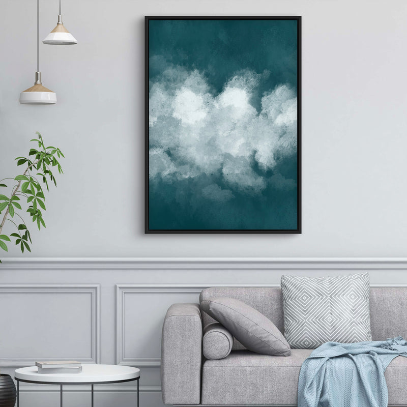 Abstract Framed Canvas Art in Teal -  Living Room Wall Art