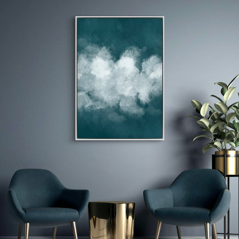 Abstract Framed Canvas Art in Teal -  Living Room Wall Art