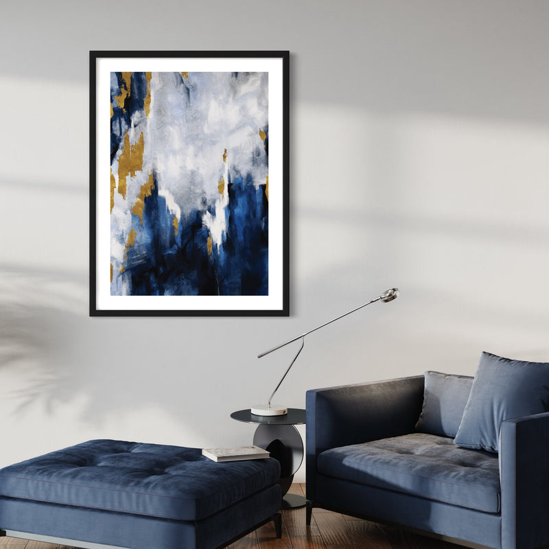 Abstract Art Print in Blue and Gold - Modern Art Print