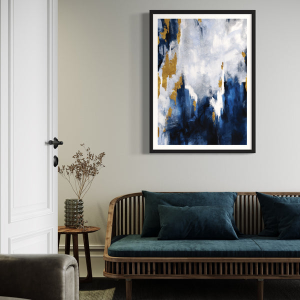 Abstract Art Print in Blue and Gold - Modern Art Print