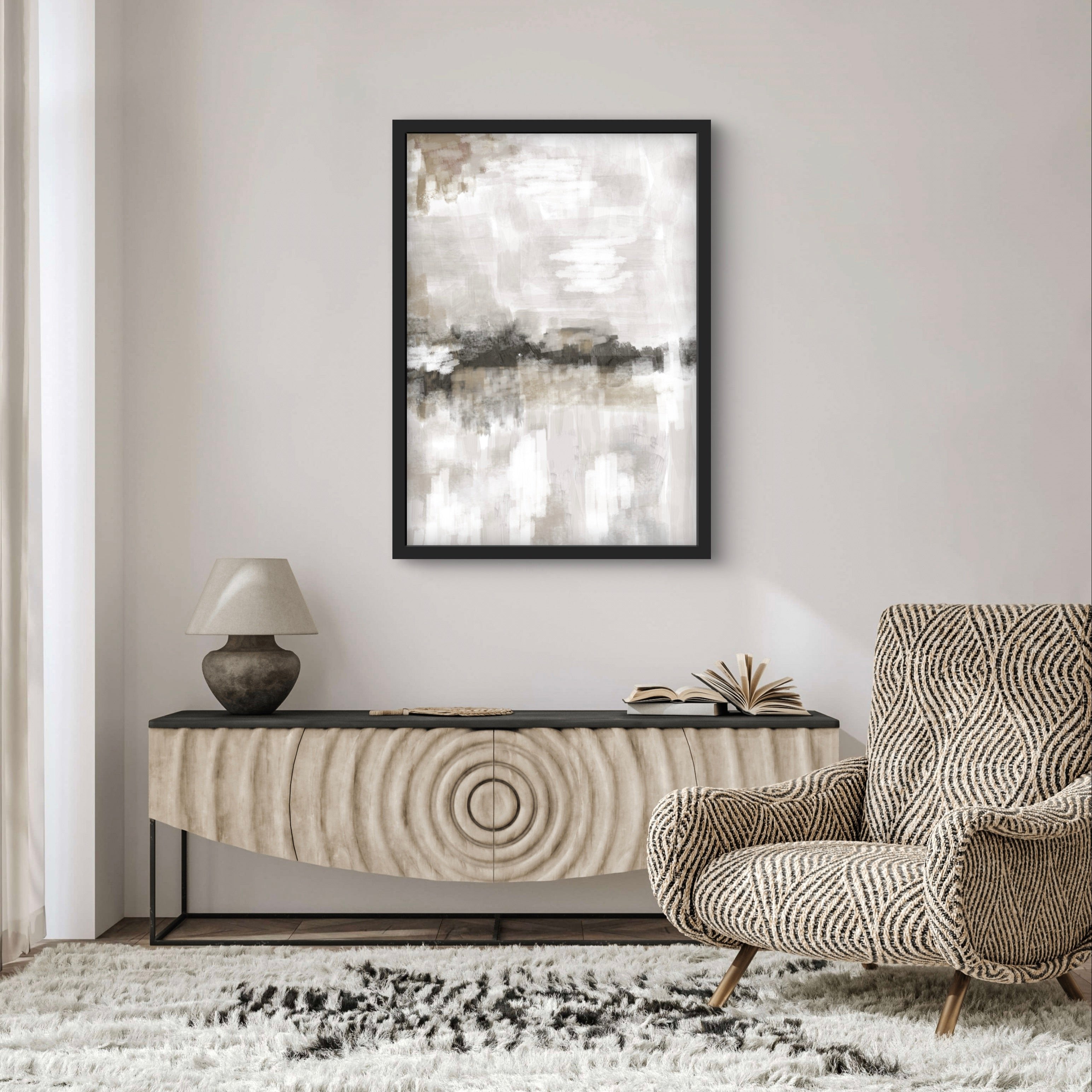 Modern Abstract Art Print in Nude and Grey - Minimalist Living Room Art