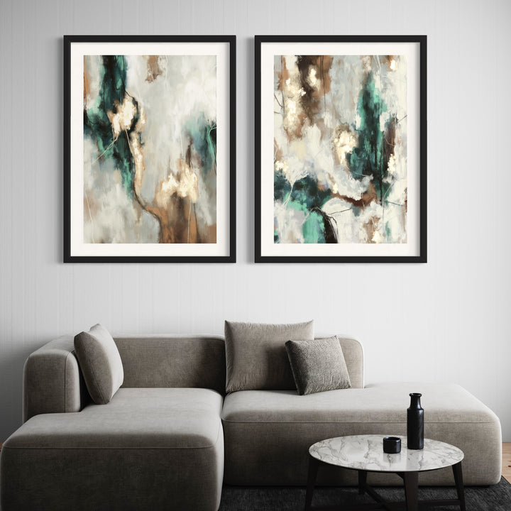 Abstract Art Print Styled With A Low Grey Modular Sofa, Round Marble Coffee Table, And Minimal Black Accents. Perfect For A Minimalist Living Room.