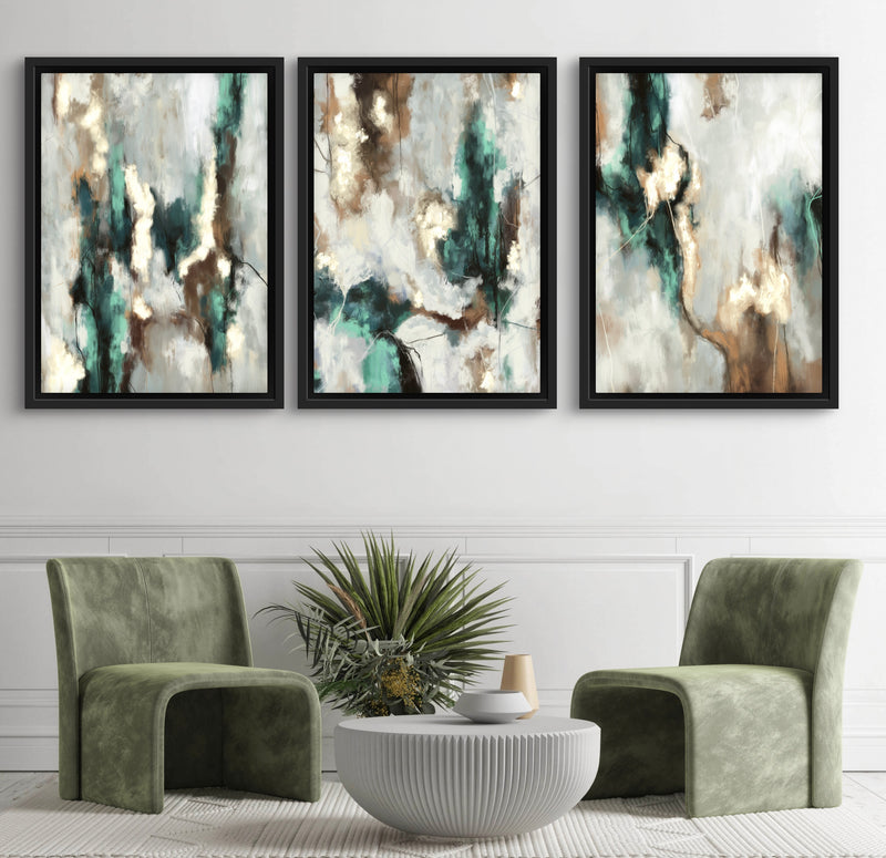 Abstract Art Framed Canvas Print Green Forest - Modern Living Room Art