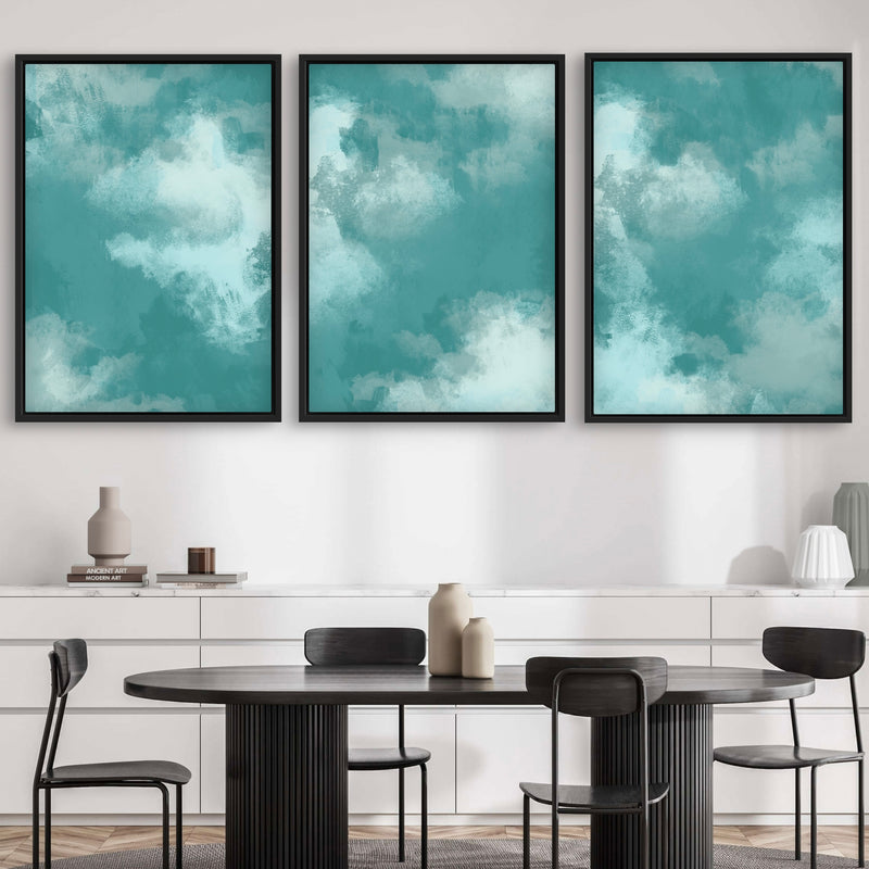 Abstract Art Framed Canvas in Teal Green - Modern Interior Design Art