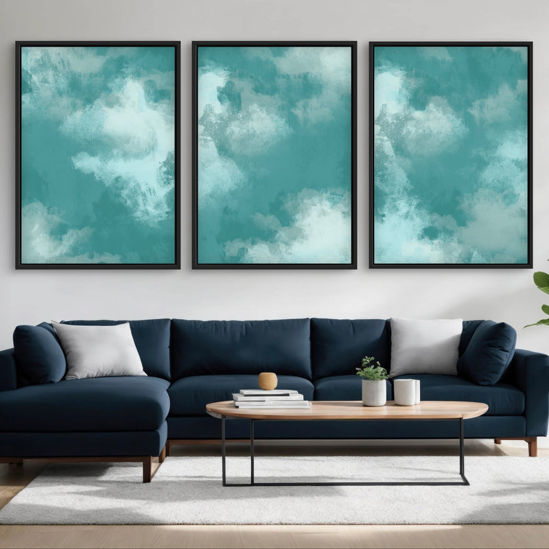 Abstract Art Framed Canvas in Teal Green - Modern Interior Design Art