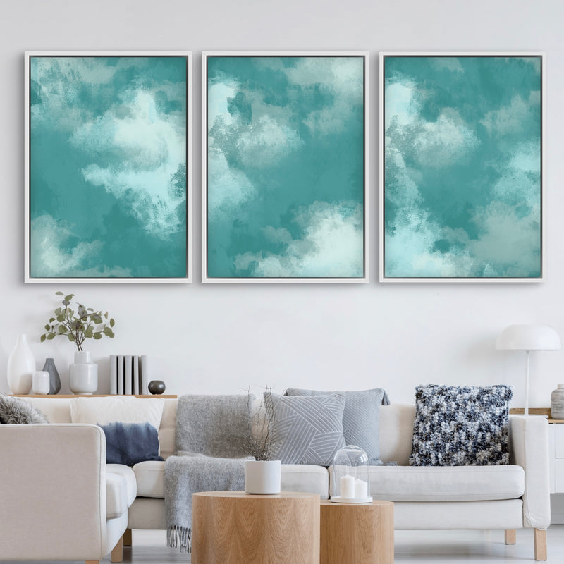 Abstract Art Framed Canvas in Teal Green - Modern Interior Design Art