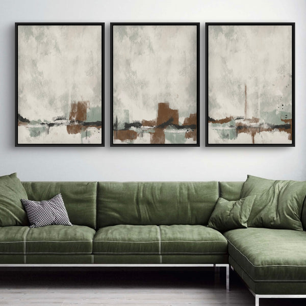 Abstract Art Framed Canvas in Woodland Whisper - Minimalist Home Decor