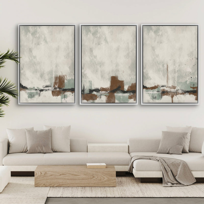 Abstract Art Framed Canvas in Woodland Whisper - Minimalist Home Decor