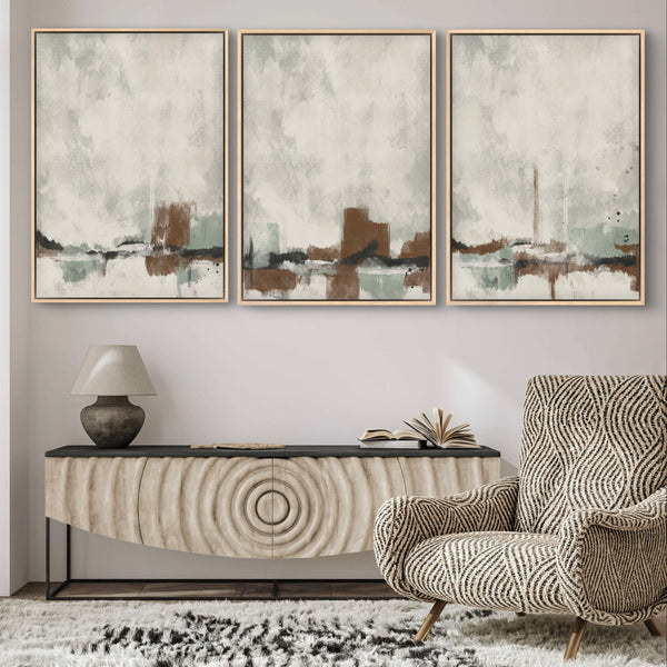 Abstract Art Framed Canvas in Woodland Whisper - Minimalist Home Decor