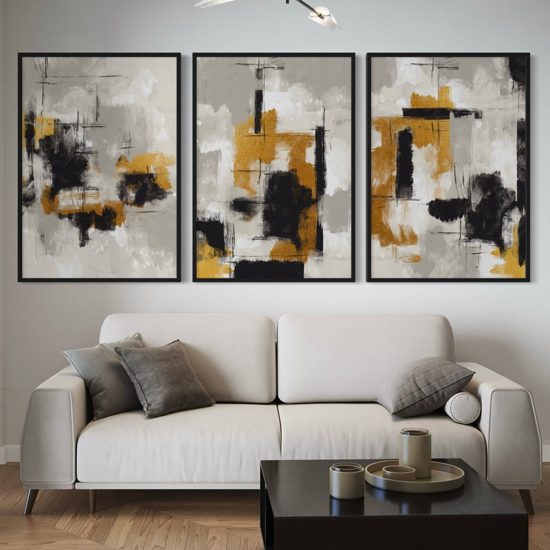 Abstract Art in Golden Noir -  Modern Living Room Wall Art