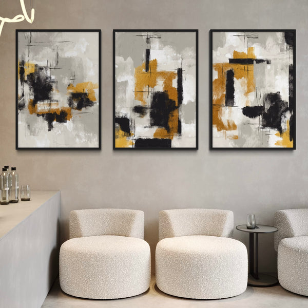Abstract Art in Golden Noir -  Modern Living Room Wall Art