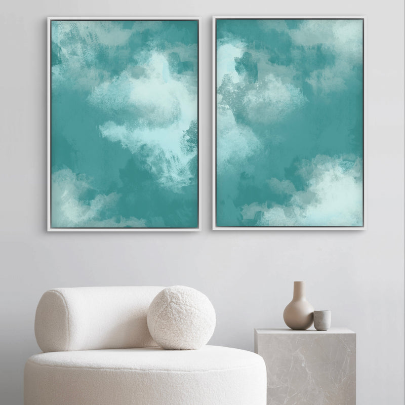 Abstract Framed Canvas Minimalist Art in Teal Green -  Modern Art Print