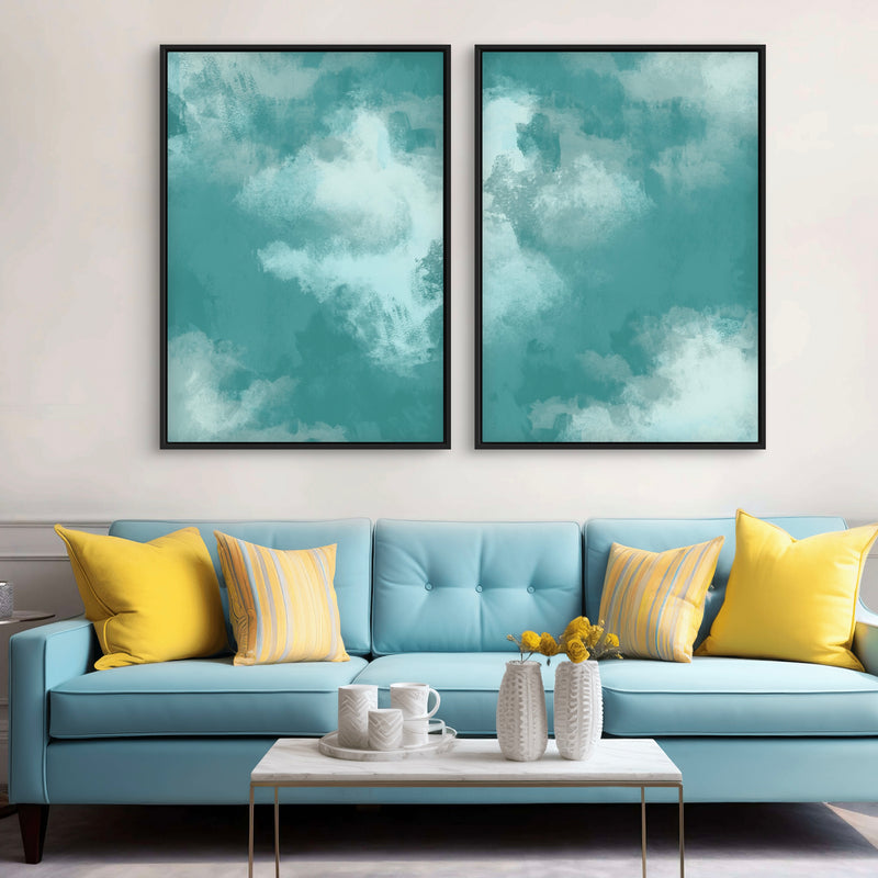 Abstract Framed Canvas Minimalist Art in Teal Green -  Modern Art Print