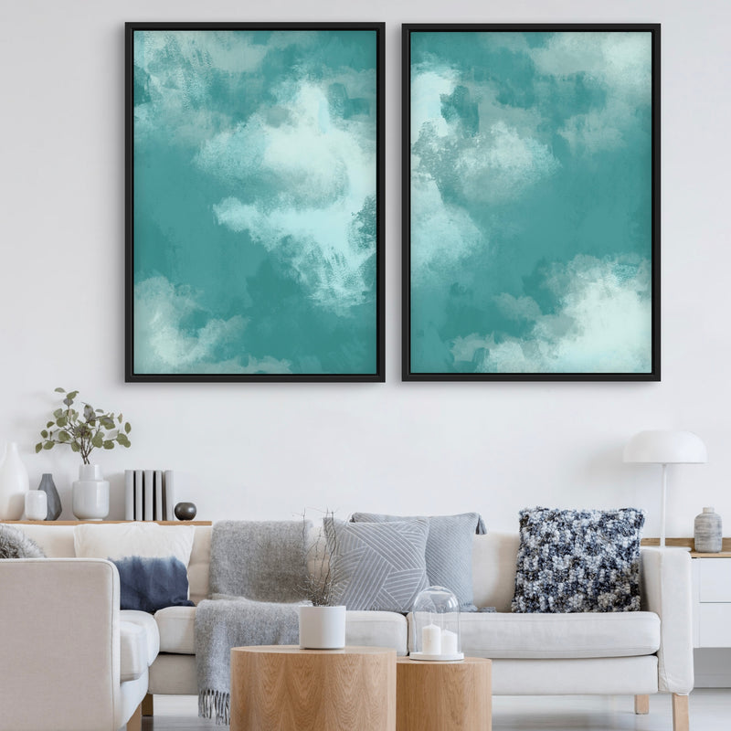 Abstract Framed Canvas Minimalist Art in Teal Green -  Modern Art Print