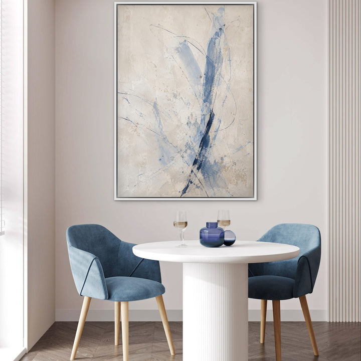 Atelier Lines blue gesture abstract portrait canvas in a white floating frame