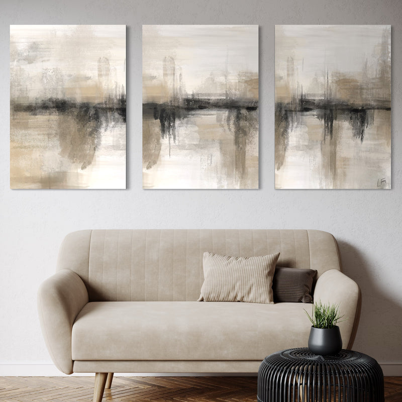 Modern Abstract Canvas Wall Art  Styled With A Soft Beige Sofa, Neutral Pillows, And A Black Accent Table. Perfect For A Modern Living Room.