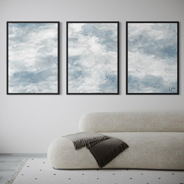 Modern Elegant Wall Art Styled With A Curved Cream Bouclé Sofa, Soft Neutral Throw Blanket, And A Light Textured Area Rug. Perfect For A Calm Contemporary Living Room.